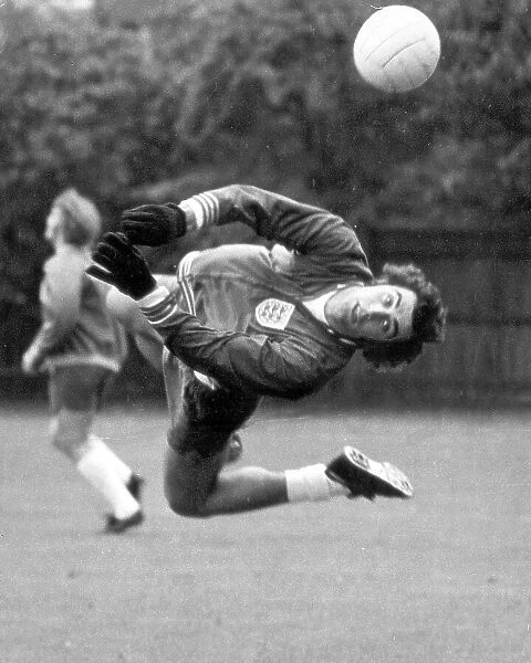 Leicester's Peter Shilton makes a fine save during England training