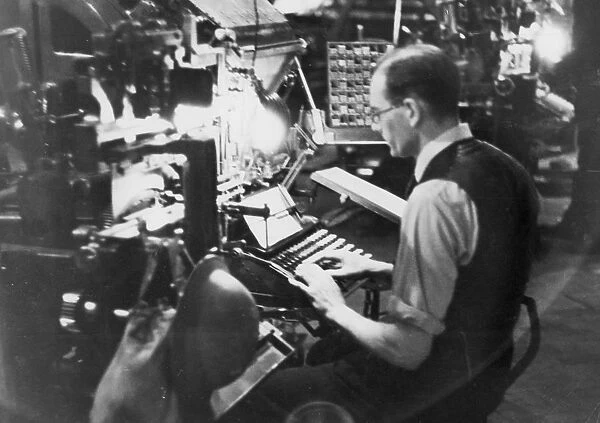 A linotype operator. A newspaper linotyper at work in the 1940s