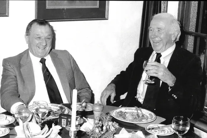 Framed Print : Former Liverpool FC manager, Bob Paisley (left) with former Manchester United FC manager, Sir Matt Busby Framed Print : Former Liverpool FC manager, Bob Paisley (left) with former Manchester United FC manager, Sir Matt Busby
