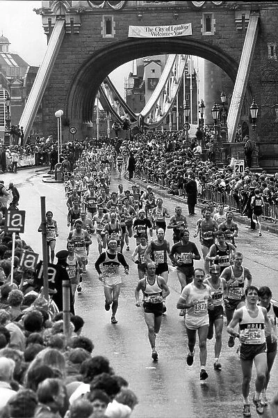 London Marathon 1986 - Runners leaving Tower Bridge.