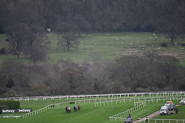 A long distance view showing the racecourse Cheltenham Festival week