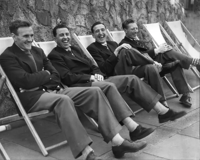 Framed Print : Manchester City footballers (L-R) Don Revie, Royal Paul, Ken Barnes and Roy Little in 1956 Framed Print : Manchester City footballers (L-R) Don Revie, Royal Paul, Ken Barnes and Roy Little in 1956