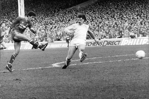 Manchester City v Liverpool. Ian Rush shoots wide for Liverpool