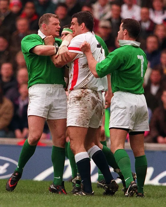 Framed Print : Martin Johnson and Victor Costello head to head England V Ireland Five Nations 1998 Framed Print : Martin Johnson and Victor Costello head to head England V Ireland Five Nations 1998
