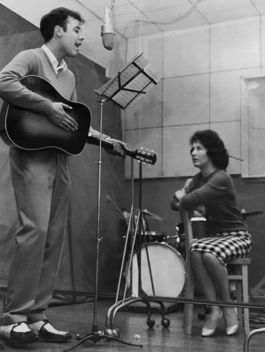Framed Print : Marty Wilde recording in the studio in 1959 Framed Print : Marty Wilde recording in the studio in 1959