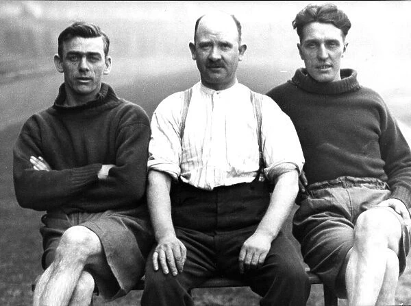 Members of Manchester United F. C. 1928 - Goalkeeper Richardson, trainer Puller and footballer Jones