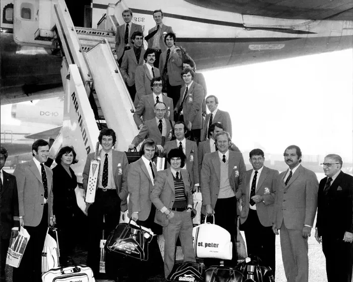 Framed Print : Members of The MCC leaving for at tour of India, 1976 Framed Print : Members of The MCC leaving for at tour of India, 1976