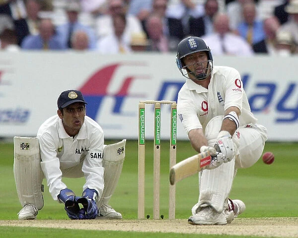 Nasser Hussain on his way to 120 not out during the first cricket test match England v India at Lords