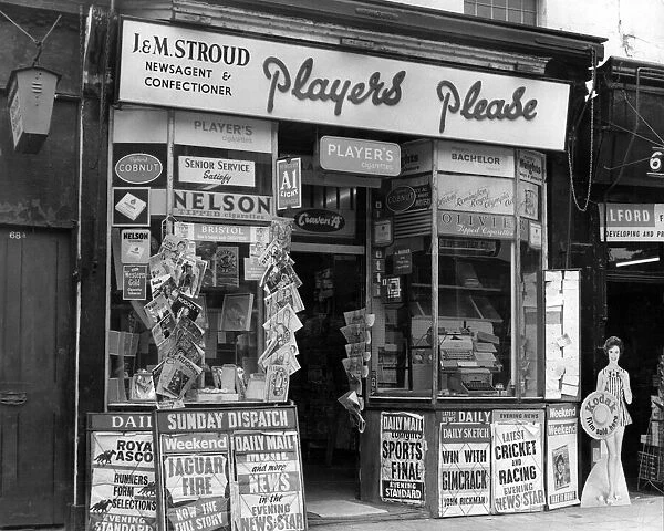 Newsagents shop. Exterior of a newsagents shop in 1961