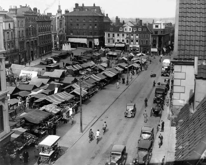 Framed Print : Norwich Market place 1936 Framed Print : Norwich Market place 1936