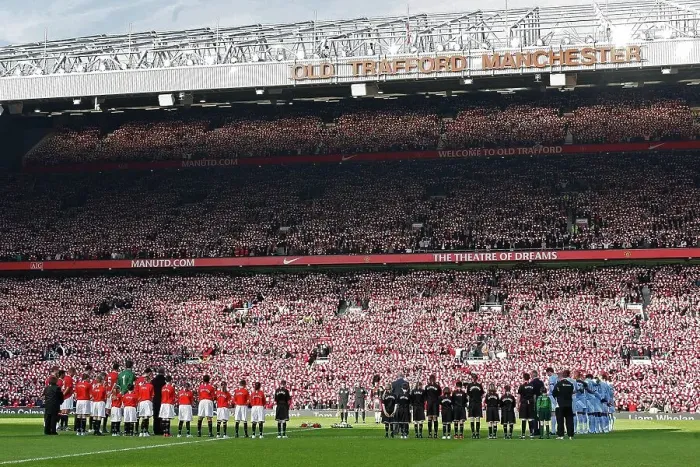 Framed Print : Old Trafford before kickoff for the 50th anniversary of the Munich Air Disaster