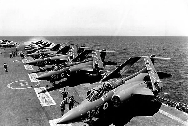 Planes lined up on the deck of RN aircraft carrier HMS Hermes