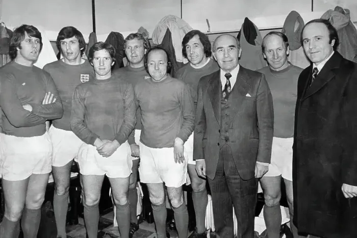 Framed Print : Players from England's 1966 World Cup squad turn out for a benefit match 1976 Framed Print : Players from England's 1966 World Cup squad turn out for a benefit match 1976