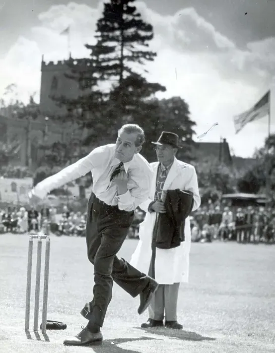 Framed Print : Prince Philip, Duke of Edinburgh playing cricket Framed Print : Prince Philip, Duke of Edinburgh playing cricket