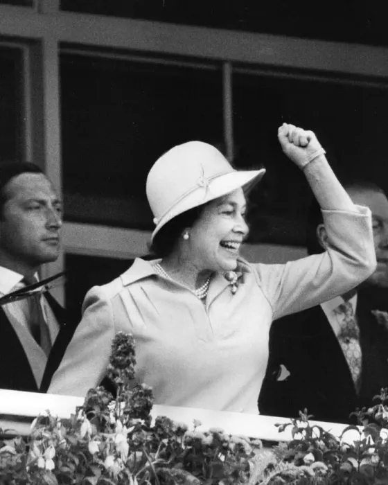 Framed Print : Queen Elizabeth II celebrates a win at the Derby Framed Print : Queen Elizabeth II celebrates a win at the Derby