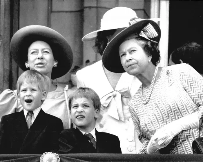 Framed Print : Queen Elizabeth II, Princess Margaret, Prince William and Prince Harry Framed Print : Queen Elizabeth II, Princess Margaret, Prince William and Prince Harry