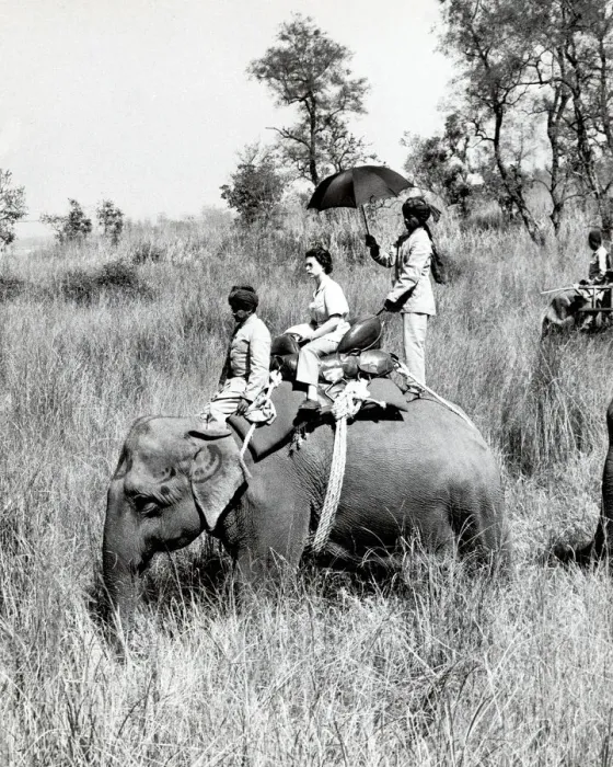 Framed Print : Queen Elizabeth II riding on an elephant in Nepal 1961 Framed Print : Queen Elizabeth II riding on an elephant in Nepal 1961