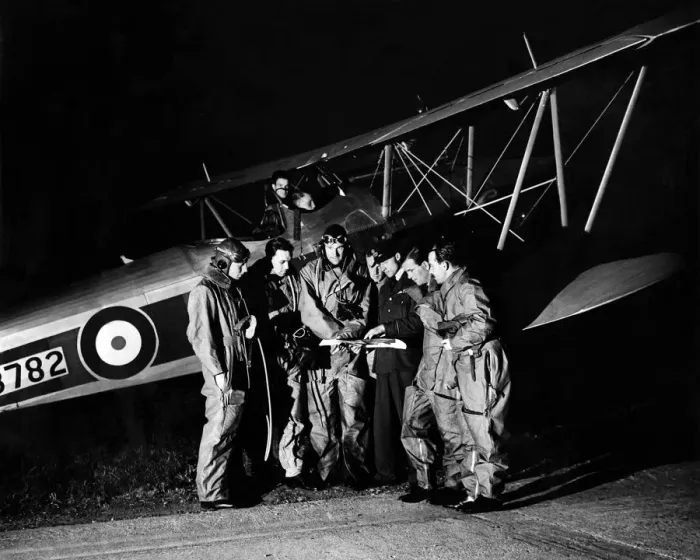 Framed Print : RAF Pilots look at their maps before taking off at Biggin Hill on exercises Framed Print : RAF Pilots look at their maps before taking off at Biggin Hill on exercises