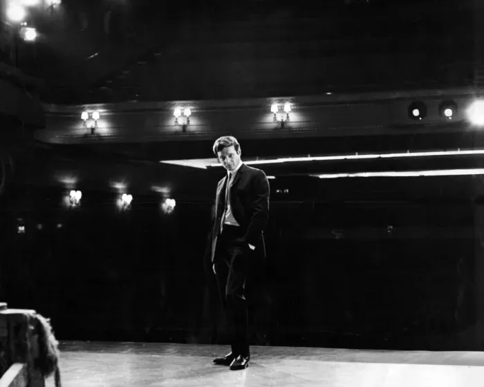 Framed Print : Record producer and manager Brian Epstein on stage at the Saville Theatre Framed Print : Record producer and manager Brian Epstein on stage at the Saville Theatre