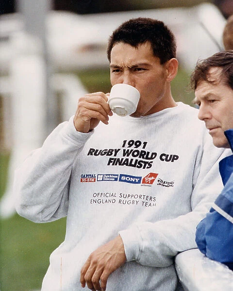 Rory Underwood finishes training with a cup of tea 1991 Rugby World Cup