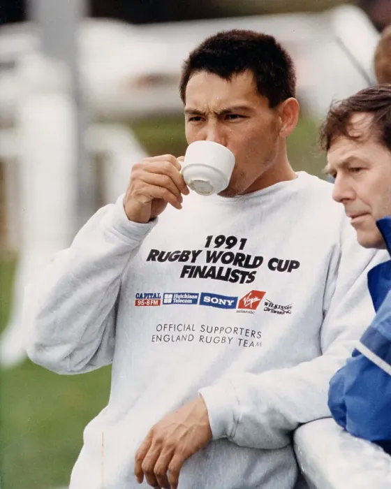 Framed Print : Rory Underwood finishes training with a cup of tea 1991 Rugby World Cup Framed Print : Rory Underwood finishes training with a cup of tea 1991 Rugby World Cup