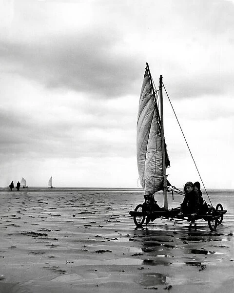 Sand yacht racing on beach at Lytham St Annes 1956
