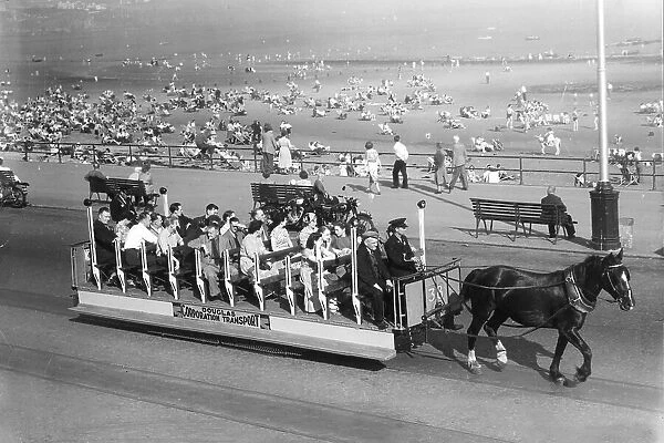 The sea front on Douglas, Isle of Man, showing the horse drawn tram 1953