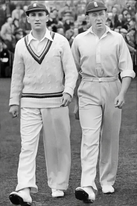 Framed Print : Sir Len Hutton with Dick Pollard at Old Trafford during test match against India Framed Print : Sir Len Hutton with Dick Pollard at Old Trafford during test match against India