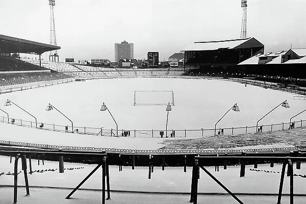 Stamford Bridge, home of Chelsea Football Club, under snow 1967