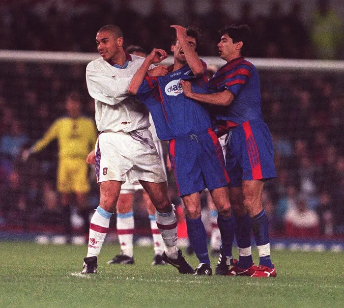 Framed Print : Stan Collymore in a UEFA cup against Bucharest 1997 Framed Print : Stan Collymore in a UEFA cup against Bucharest 1997