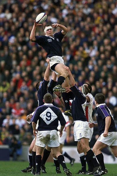 Stuart Grimes wins the line out for Scotland Five nations match, for the Calcutta cup at Twickenham 1990