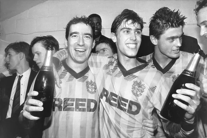 Framed Print : Sutton goal scorers Tony Rains and Matthew Harland celebrate their win over Coventry city in the FA Cup 1989 Framed Print : Sutton goal scorers Tony Rains and Matthew Harland celebrate their win over Coventry city in the FA Cup 1989