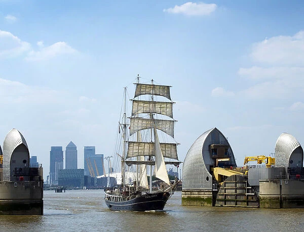 Tall ships sailing through the Thames Barrier