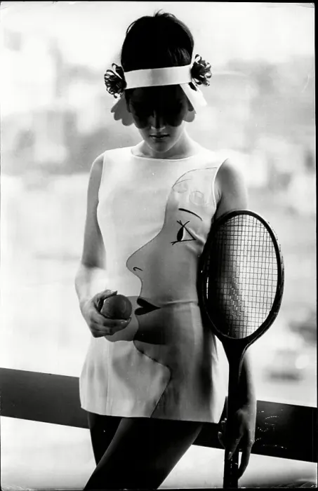 Framed Print : Teddy Tinling tennis fashion. Visor and pop art dress. 1967 Framed Print : Teddy Tinling tennis fashion. Visor and pop art dress. 1967