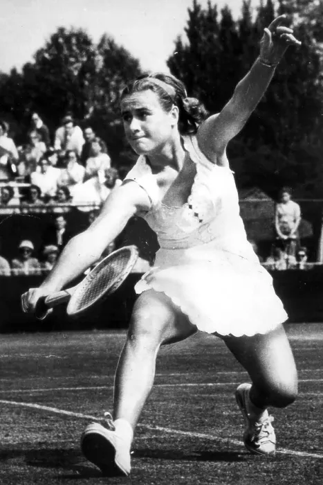 Framed Print : Tennis player Shirley Bloomer, 22, winning the French Open in Paris 1957 Framed Print : Tennis player Shirley Bloomer, 22, winning the French Open in Paris 1957
