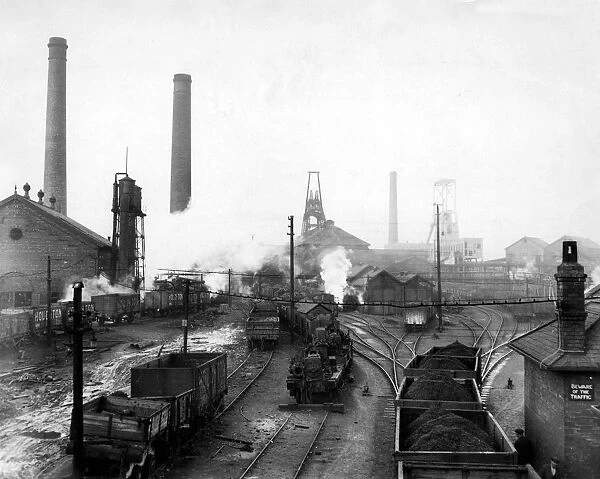 Trains transporting coal at Houghton Main Colliery in 1930 RE