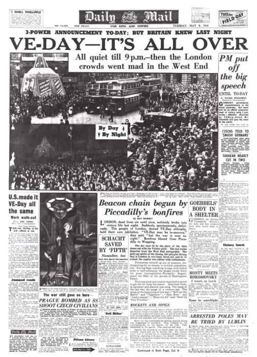 Framed Print : V. E. Day Daily Mail 8 May 1945