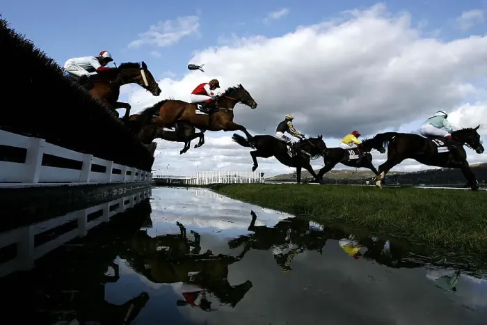 Framed Print : My Way de Solzen with jockey Robert Thornton clears the water jump Framed Print : My Way de Solzen with jockey Robert Thornton clears the water jump