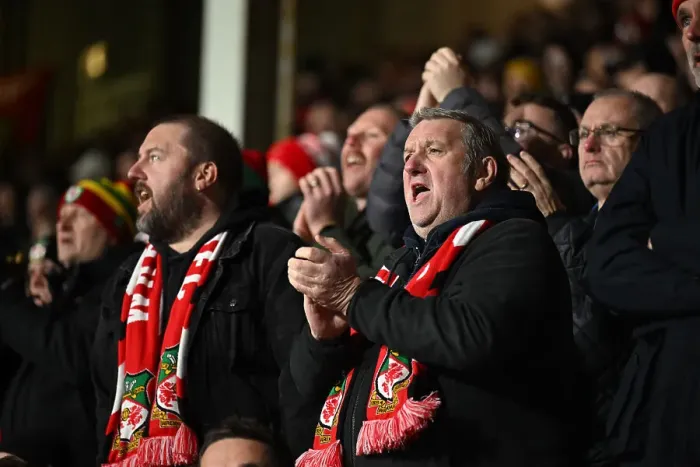 Framed Print : Welcome to Wrexham AFC - fans during the game Framed Print : Welcome to Wrexham AFC - fans during the game