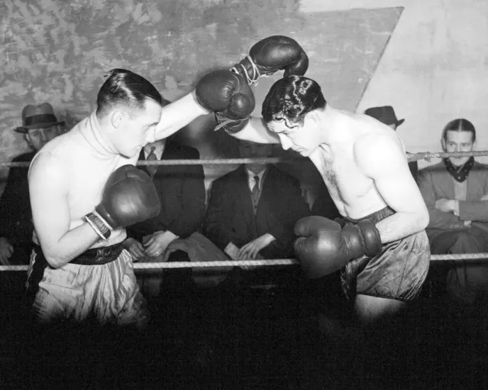 Framed Print : Welterweight boxer Jack Lord sparring with Jack McAvoy, at his t Framed Print : Welterweight boxer Jack Lord sparring with Jack McAvoy, at his t