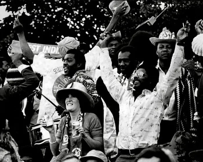 Framed Print : West Indies cricket fans at England v West Indies test match at Headlingly 1976 Framed Print : West Indies cricket fans at England v West Indies test match at Headlingly 1976