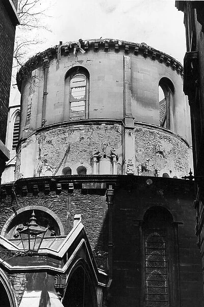 WWII: Britain: Air raids London: Picture shows: The bombed tower of the Temple Church. (for original caption see version) WWIIpiclibscans