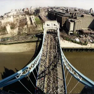 An aerial view from Tower Bridge of the 1996 London Marathon An aerial view from Tower Bridge of the 1996 London Marathon