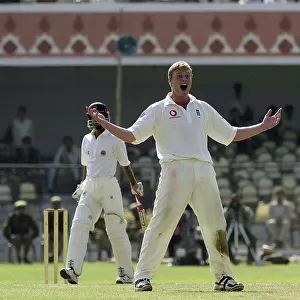Andrew Flintoff makes an appeal for an early wicket England Cricket Tour to India
