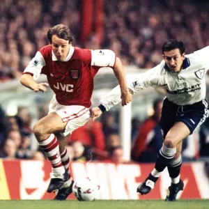 Arsenal's Paul Merson and Spurs Justin Edinburgh Arsenal's Paul Merson and Spurs Justin Edinburgh