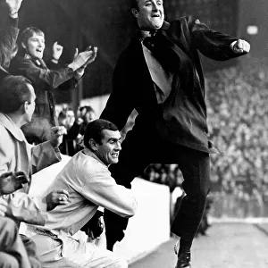 Aston Villa FC manager, Tommy Docherty celebrating a goal in 1968