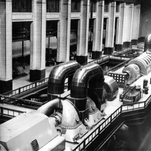 Battersea Power Station generating hall turbines in 1948