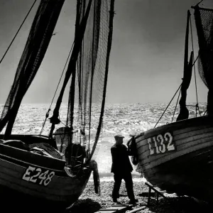 Early Morning Beach Scene Print, Boats on the Beach at Beer, Devon Early Morning Beach Scene Print, Boats on the Beach at Beer, Devon