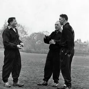Black and white print of Liverpool F.C. managers at training session in 1965 Black and white print of Liverpool F.C. managers at training session in 1965