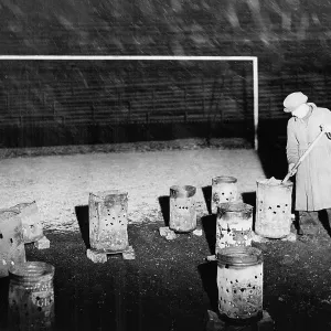 Braziers burning on the pitch at Burnden Park home of Bolton Wanderers 1938 Braziers burning on the pitch at Burnden Park home of Bolton Wanderers 1938